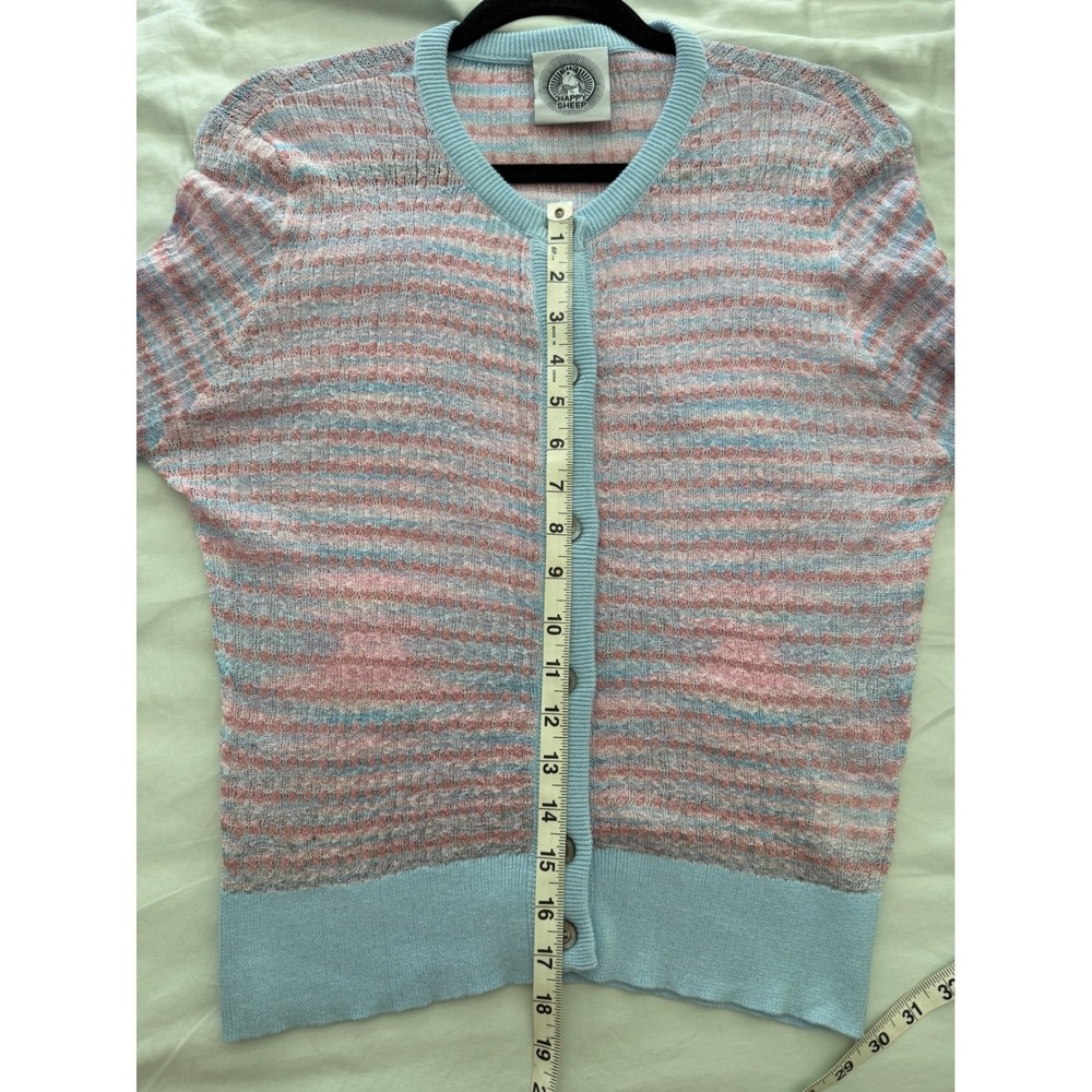 Happy Sheep Italy Pastel Pink Blue Striped Metallic Knit Button Front Cardigan - Picture 8 of 9